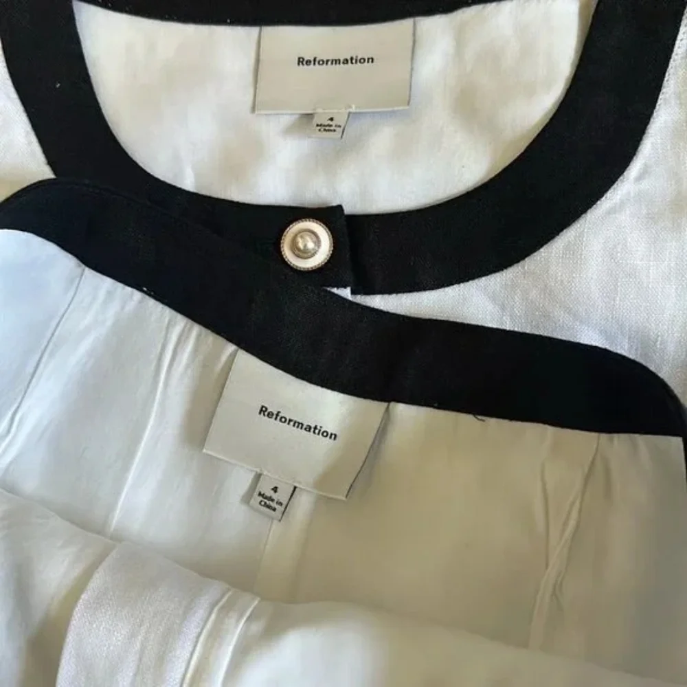NEW Reformation Roxy Linen Two Piece Skort in White Black Contrast | size 4